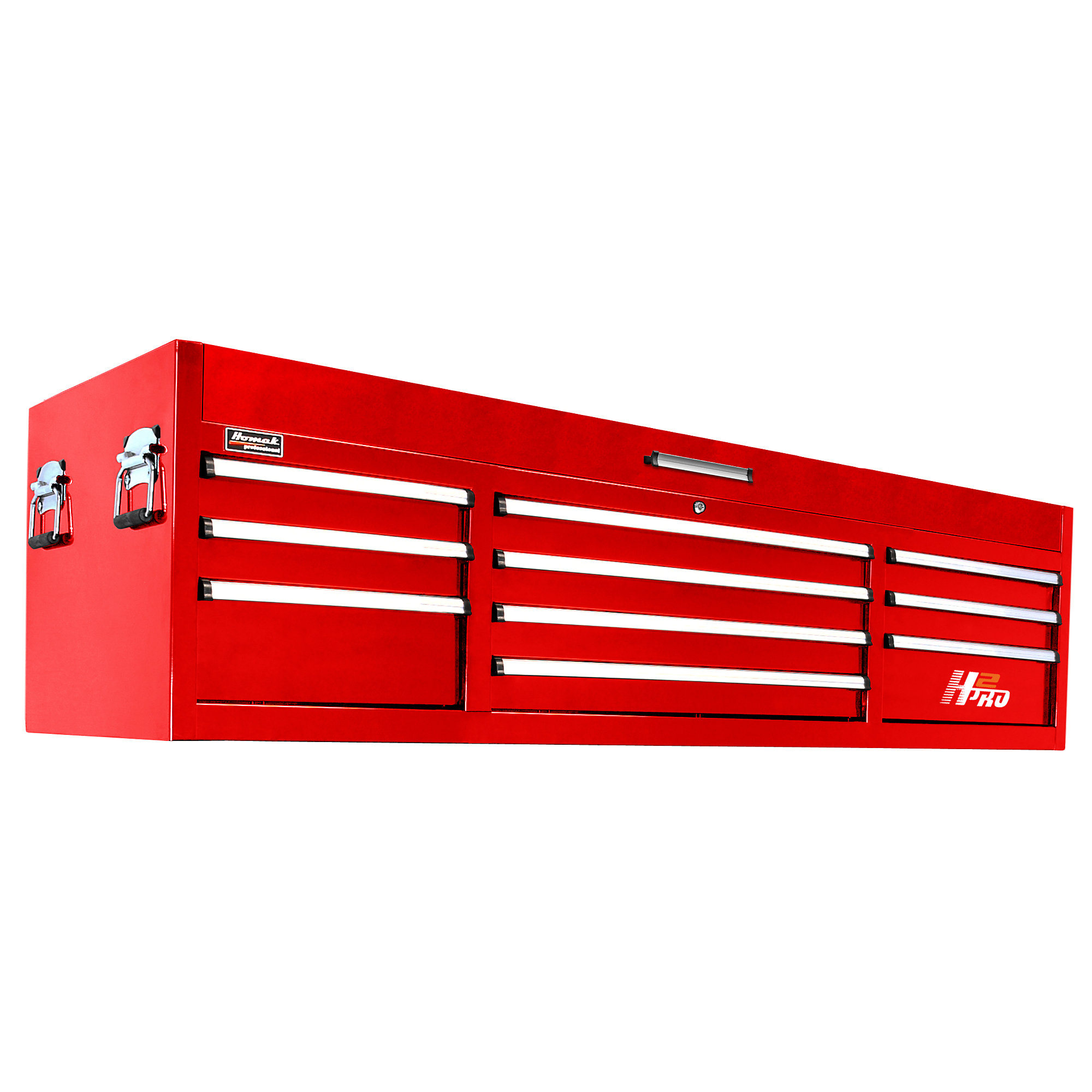 Homak H2PRO 72in. 10-Drawer Top Tool Chest, Red, 71 3/4in.W x 21 3/4in.D x 20 5/8in.H, Model# RD0210720